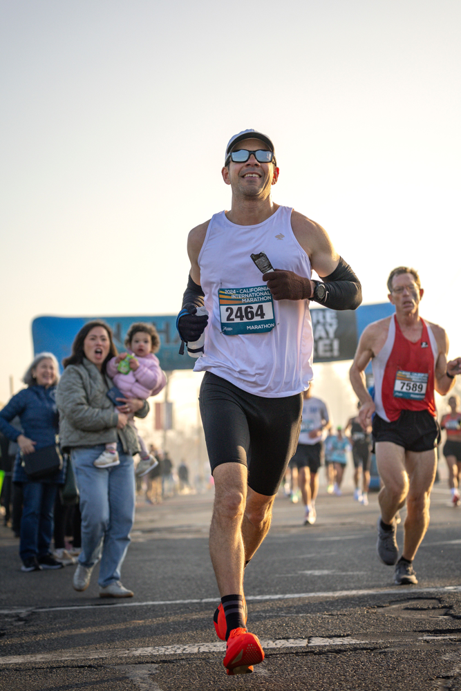 Marathon runner in action during race-day preparation